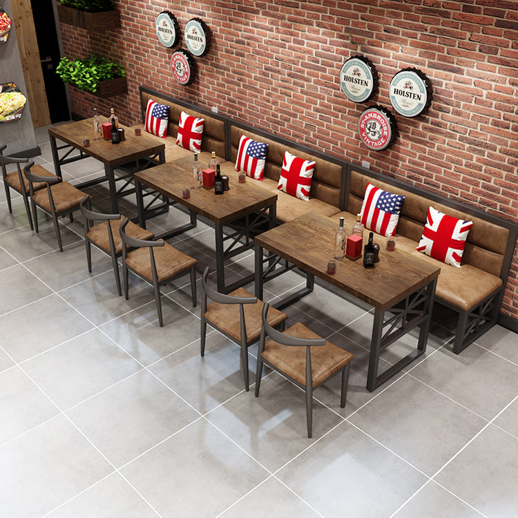 Industrial Solid Wood Dining Table Brown Rectangle Table with Black Frame for Dinning Room