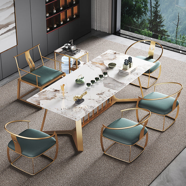 Modern Luxury Rectangle Dining Table Sintered Stone Dining Table with Trestle Base