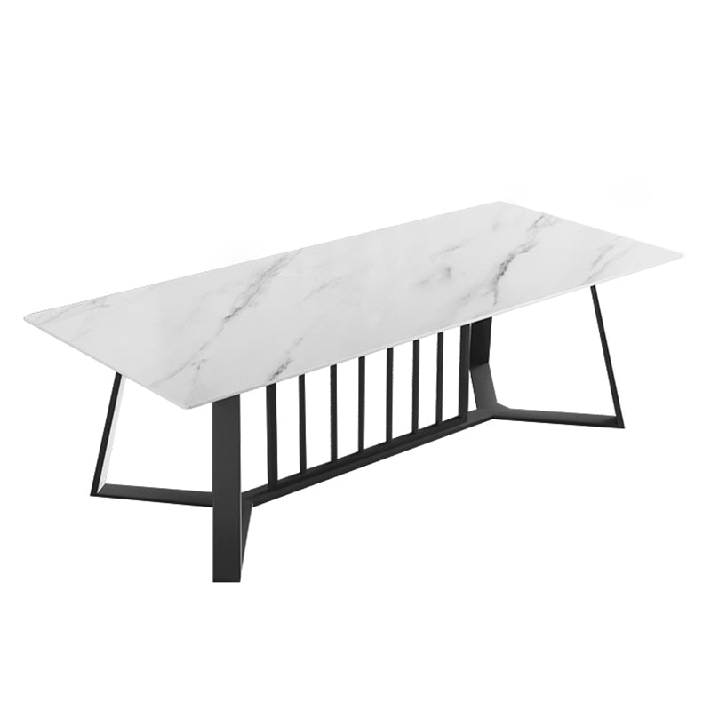 Modern Luxury Rectangle Dining Table Sintered Stone Dining Table with Trestle Base