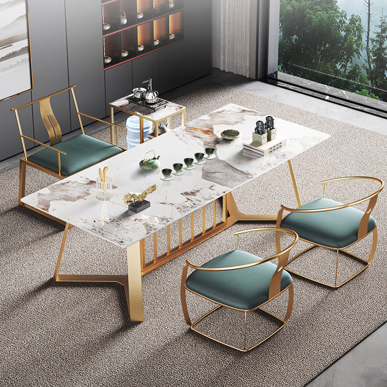 Modern Luxury Rectangle Dining Table Sintered Stone Dining Table with Trestle Base