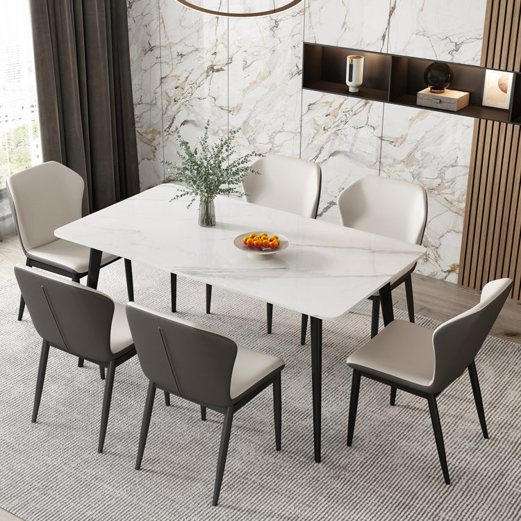 Contemporary Style Sintered Stone Dining Table Rectangular 4 Legs Table in White