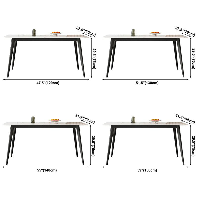 Contemporary Style Sintered Stone Dining Table Rectangular 4 Legs Table in White