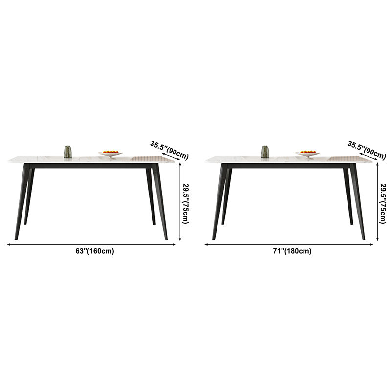 Contemporary Style Sintered Stone Dining Table Rectangular 4 Legs Table in White