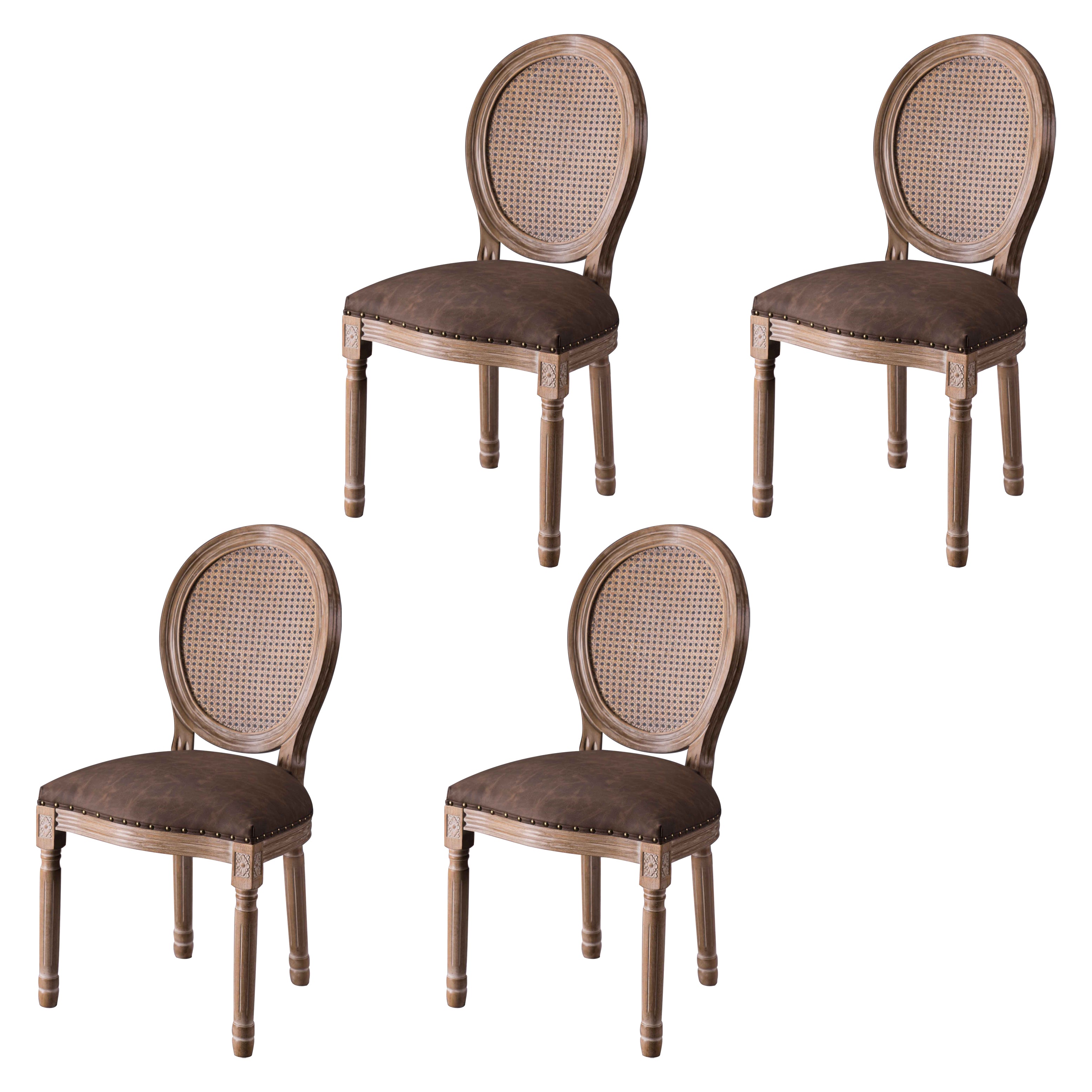 Chaises de salle à manger sans accoudoirs rembourrées, chaise latérale à dossier King Louis avec pieds en bois