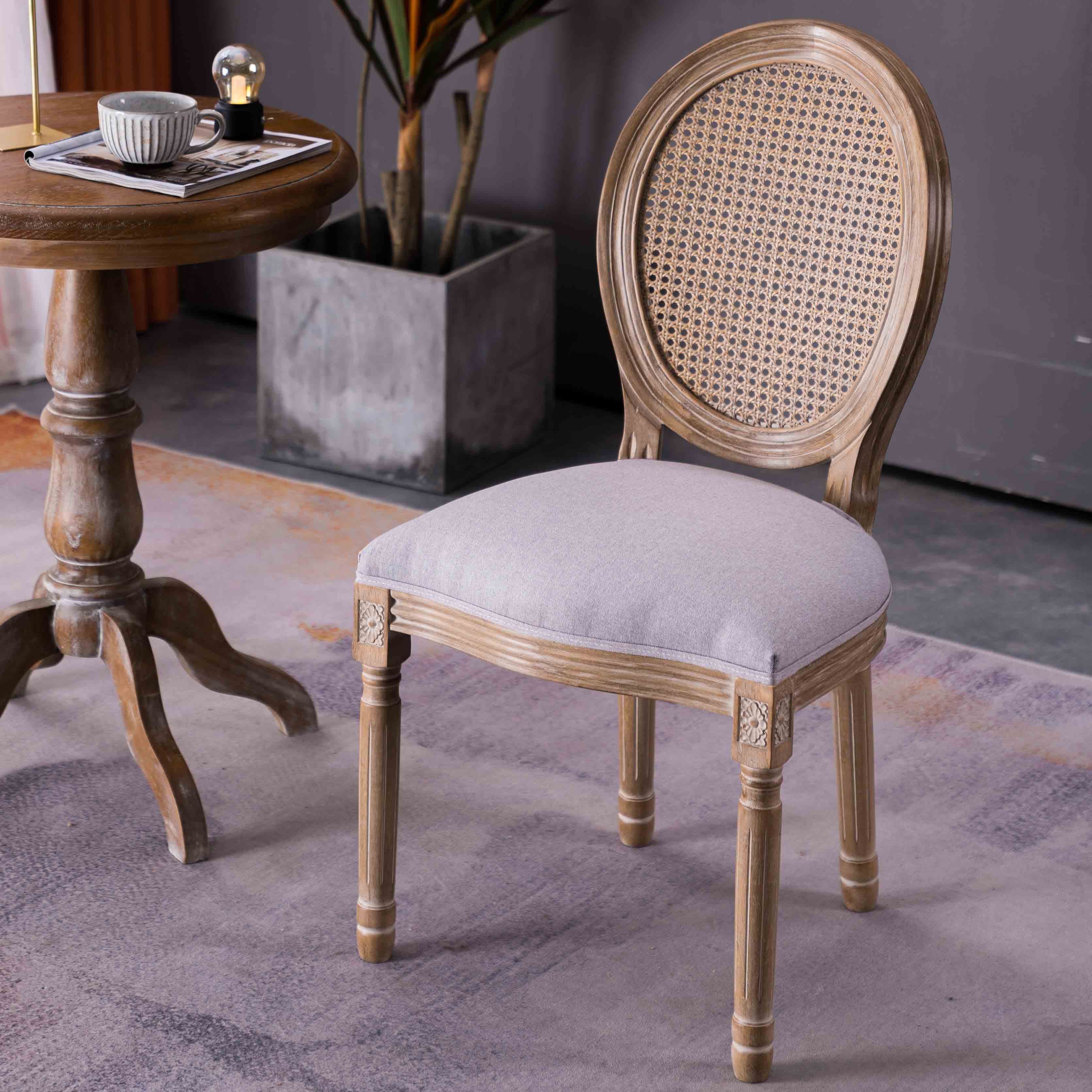 Chaises de salle à manger sans accoudoirs rembourrées, chaise latérale à dossier King Louis avec pieds en bois