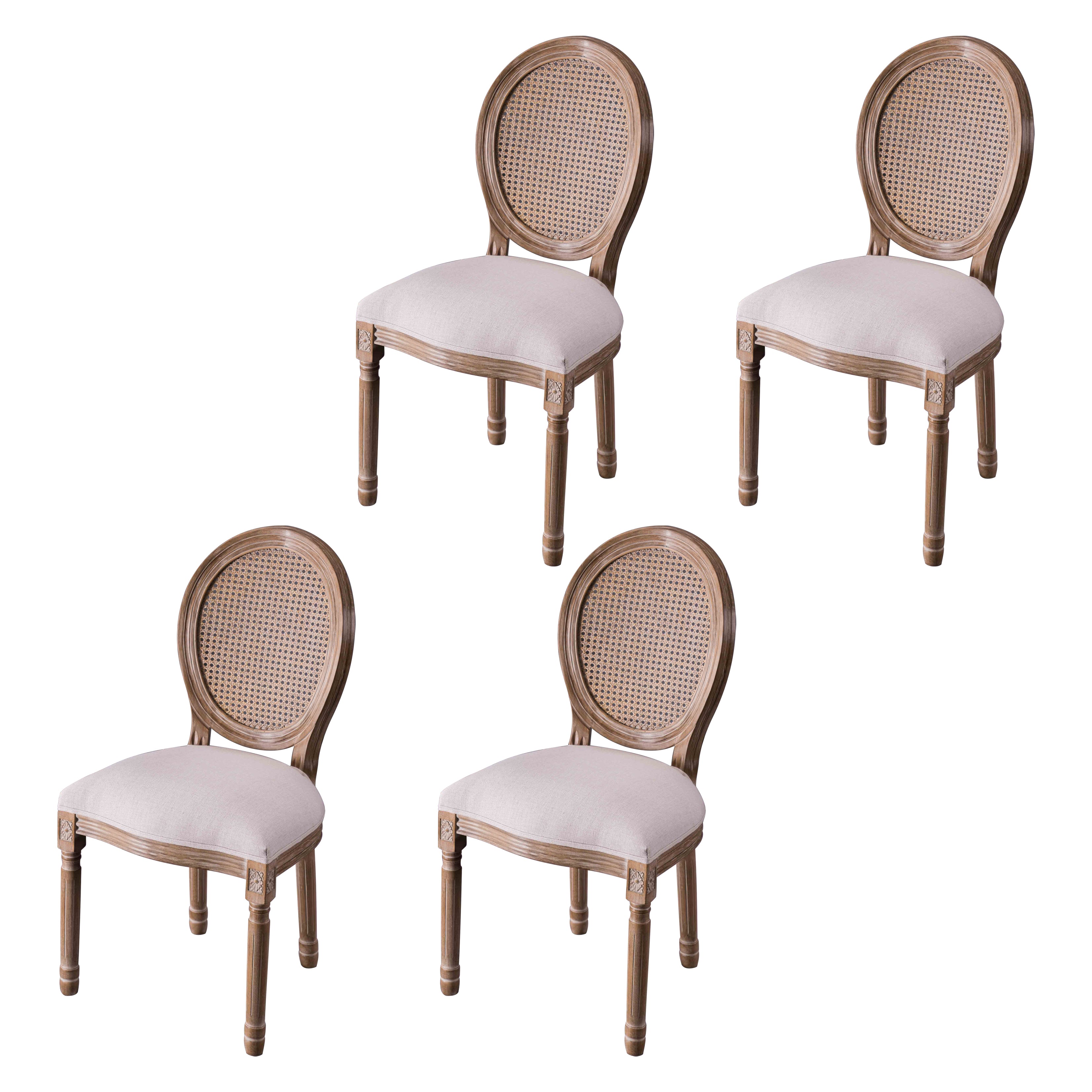 Chaises de salle à manger sans accoudoirs rembourrées, chaise latérale à dossier King Louis avec pieds en bois