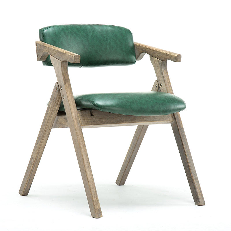 Foldable Dining Arm Chair Open Back Upholstered Armchair with Wood Legs