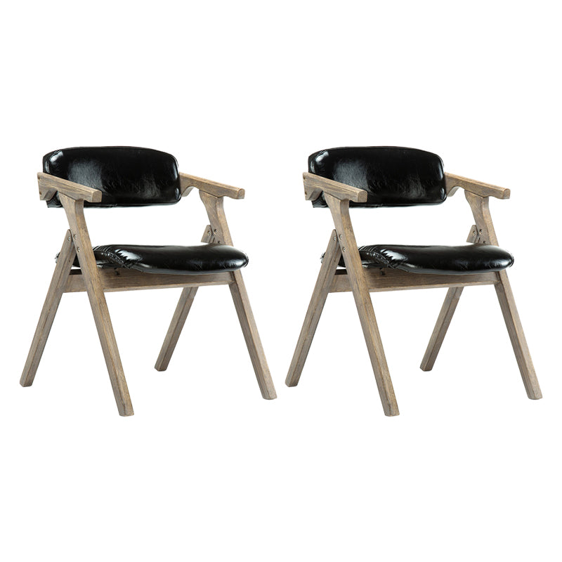 Foldable Dining Arm Chair Open Back Upholstered Armchair with Wood Legs