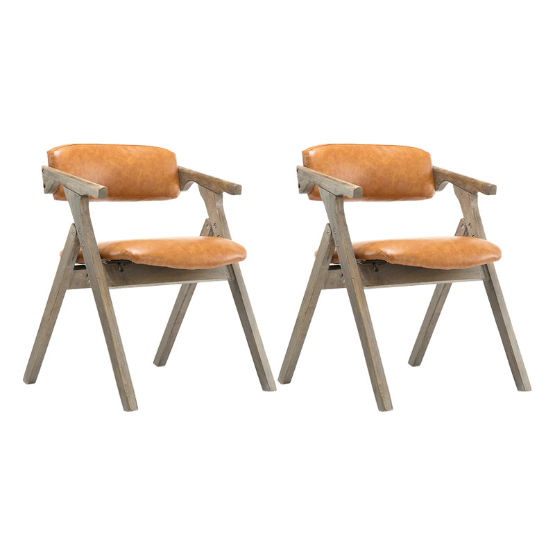 Foldable Dining Arm Chair Open Back Upholstered Armchair with Wood Legs