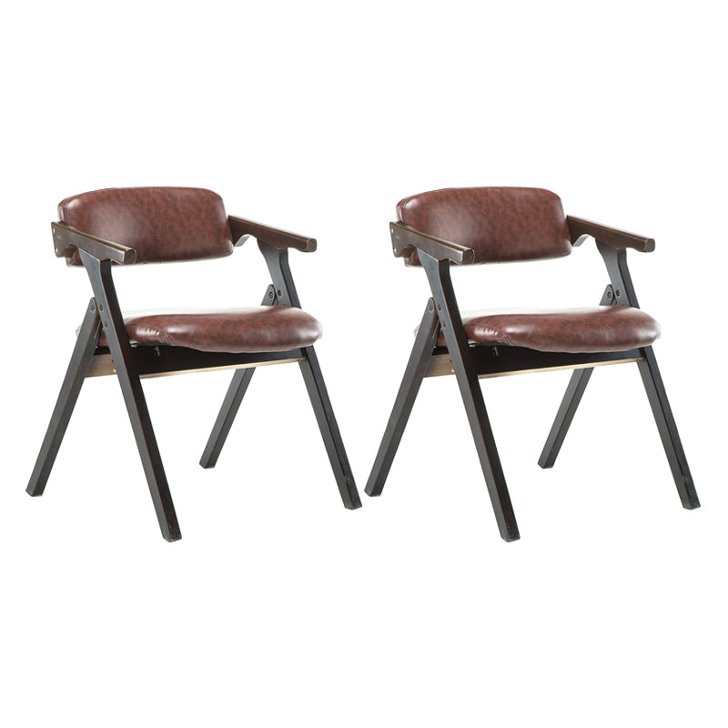 Foldable Dining Arm Chair Open Back Upholstered Armchair with Wood Legs