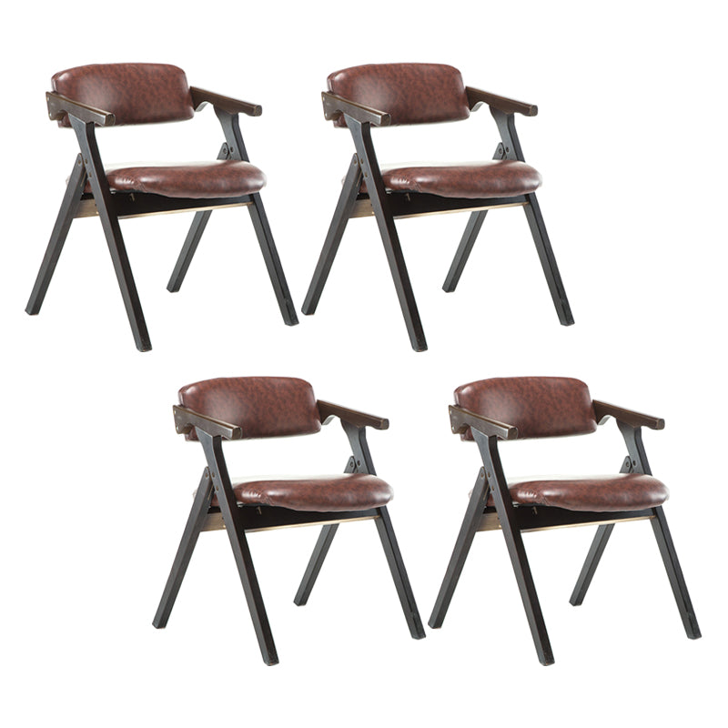 Foldable Dining Arm Chair Open Back Upholstered Armchair with Wood Legs