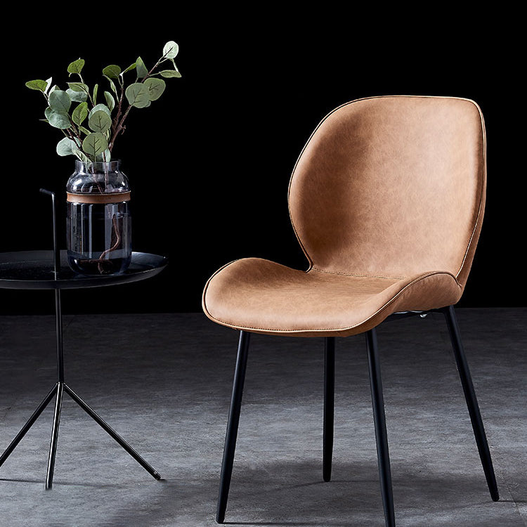 Home Scandinavian Side Chair Solid Back Metal Upholstered Dining Room Chair