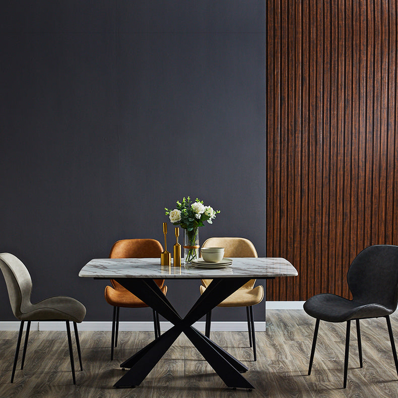 Home Scandinavian Side Chair Solid Back Metal Upholstered Dining Room Chair