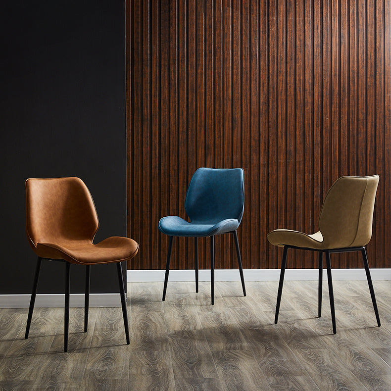 Home Scandinavian Side Chair Solid Back Metal Upholstered Dining Room Chair