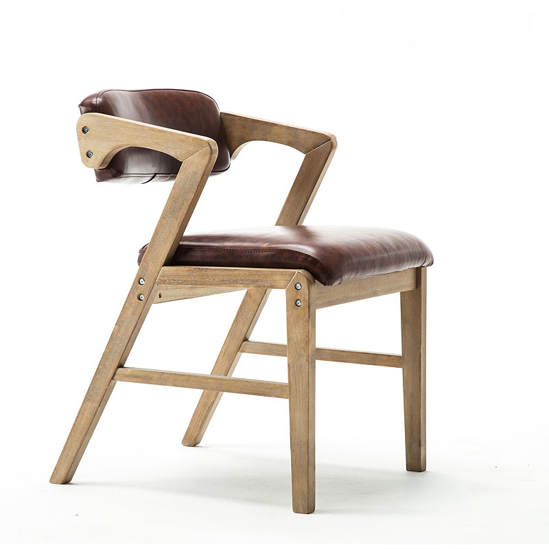 PU Leather Upholstered Dining Armchair Open Back Arm Chair with Wood Legs