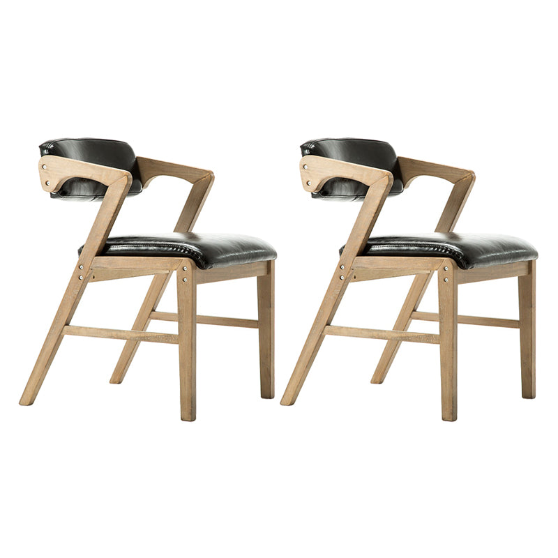 PU Leather Upholstered Dining Armchair Open Back Arm Chair with Wood Legs