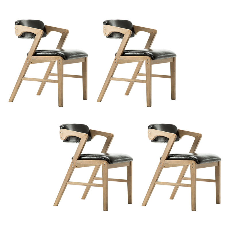 PU Leather Upholstered Dining Armchair Open Back Arm Chair with Wood Legs