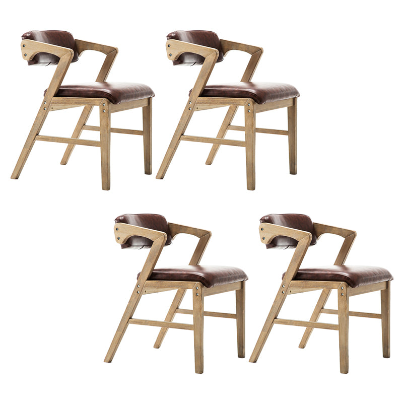 PU Leather Upholstered Dining Armchair Open Back Arm Chair with Wood Legs