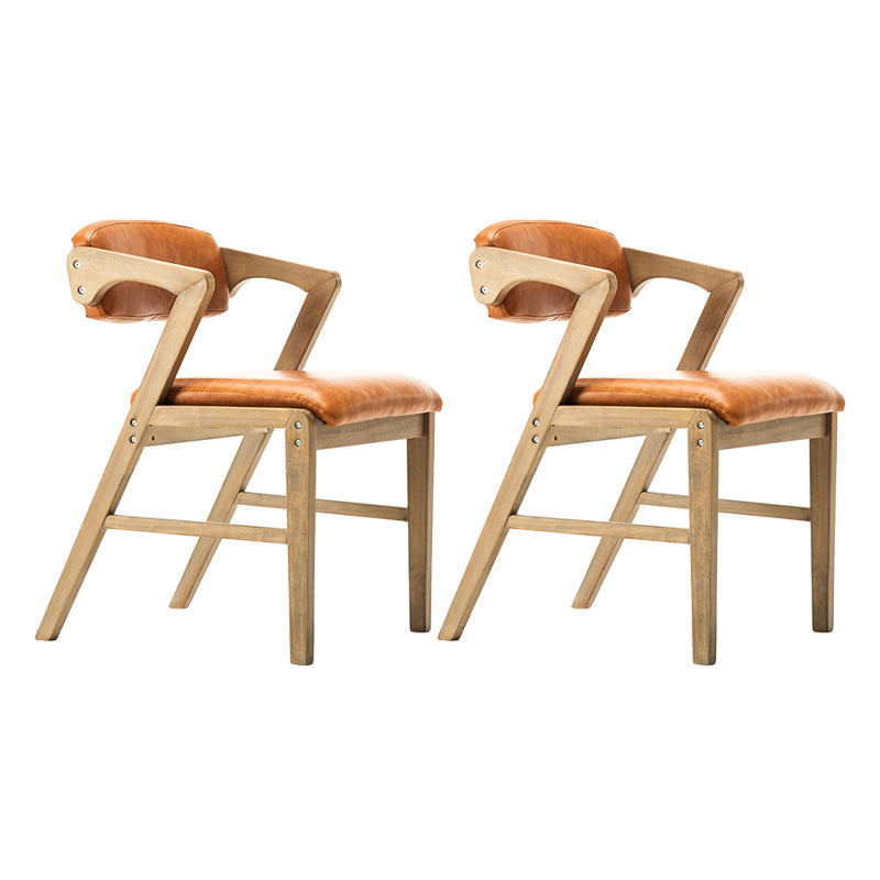 PU Leather Upholstered Dining Armchair Open Back Arm Chair with Wood Legs