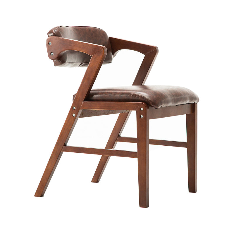 PU Leather Upholstered Dining Armchair Open Back Arm Chair with Wood Legs