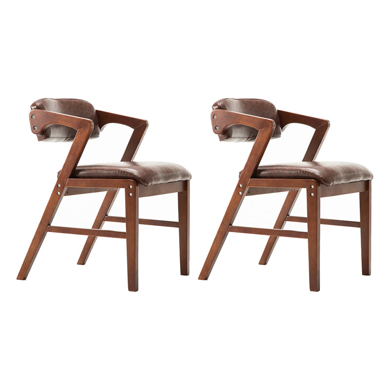 PU Leather Upholstered Dining Armchair Open Back Arm Chair with Wood Legs