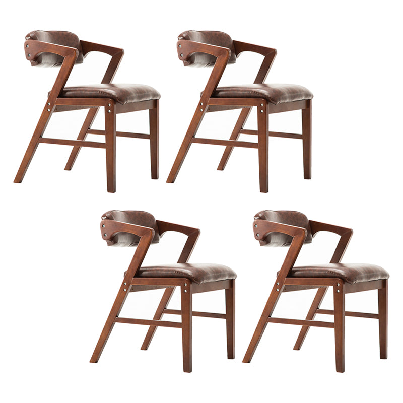 PU Leather Upholstered Dining Armchair Open Back Arm Chair with Wood Legs