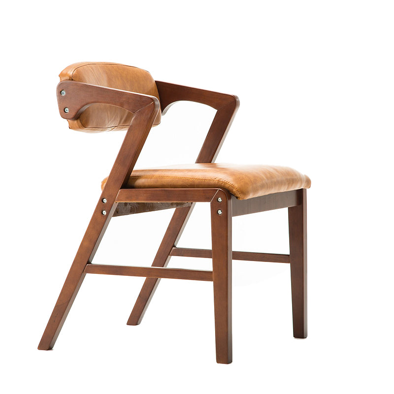 PU Leather Upholstered Dining Armchair Open Back Arm Chair with Wood Legs