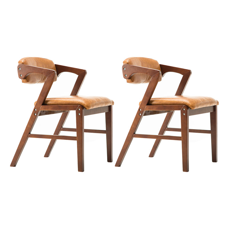PU Leather Upholstered Dining Armchair Open Back Arm Chair with Wood Legs