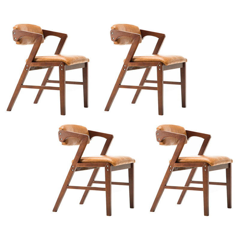 PU Leather Upholstered Dining Armchair Open Back Arm Chair with Wood Legs
