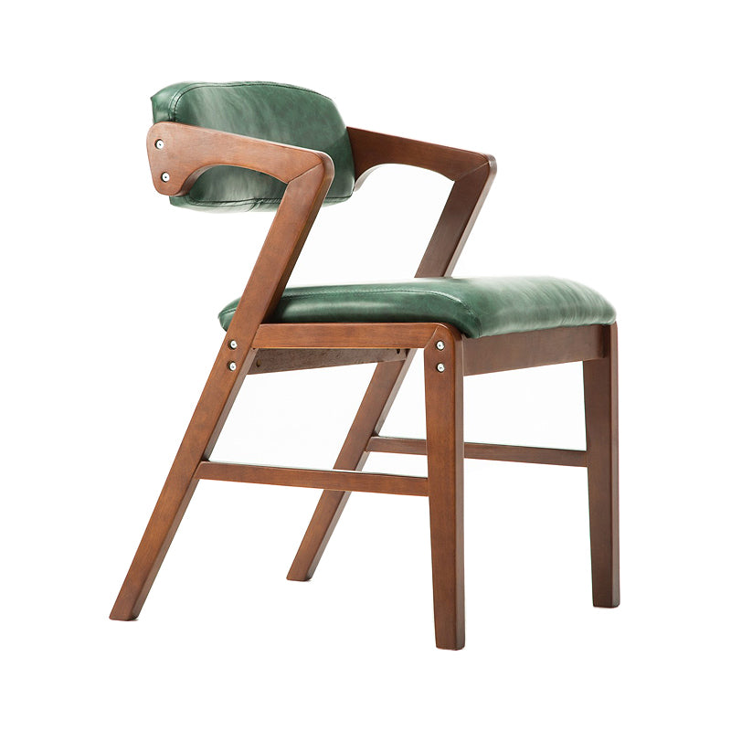 PU Leather Upholstered Dining Armchair Open Back Arm Chair with Wood Legs