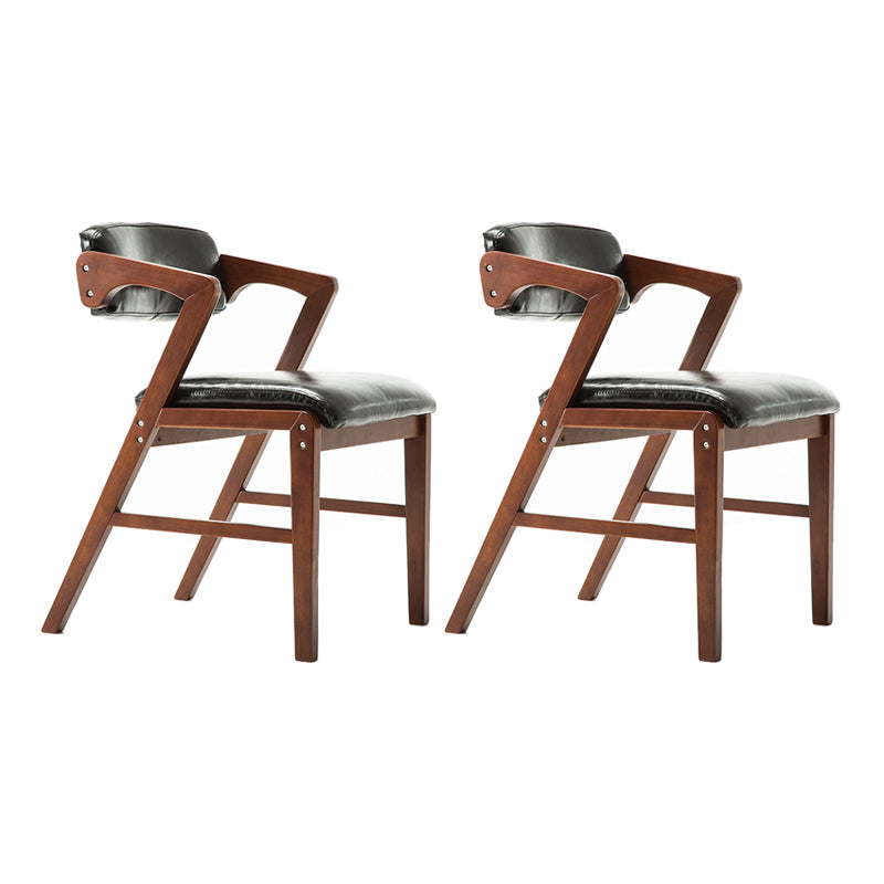 PU Leather Upholstered Dining Armchair Open Back Arm Chair with Wood Legs