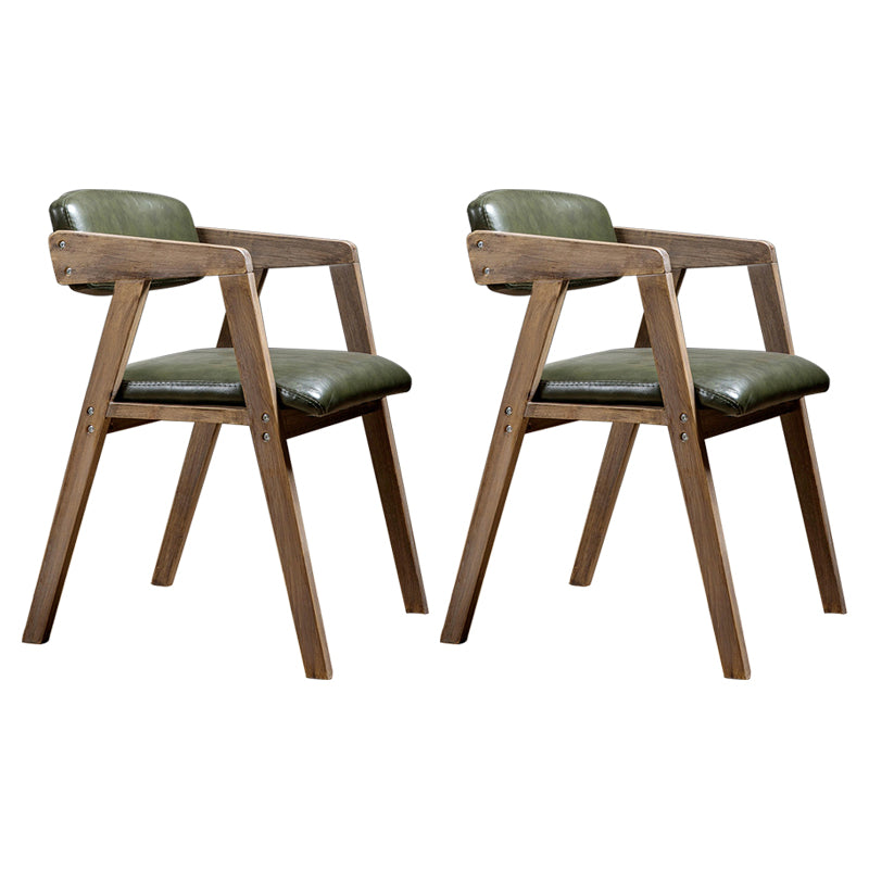 PU Leather Upholstered Dining Arm Chair Open Back Armchair with Wood Legs