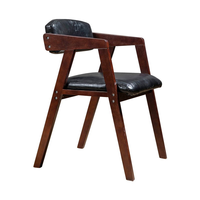 PU Leather Upholstered Dining Arm Chair Open Back Armchair with Wood Legs