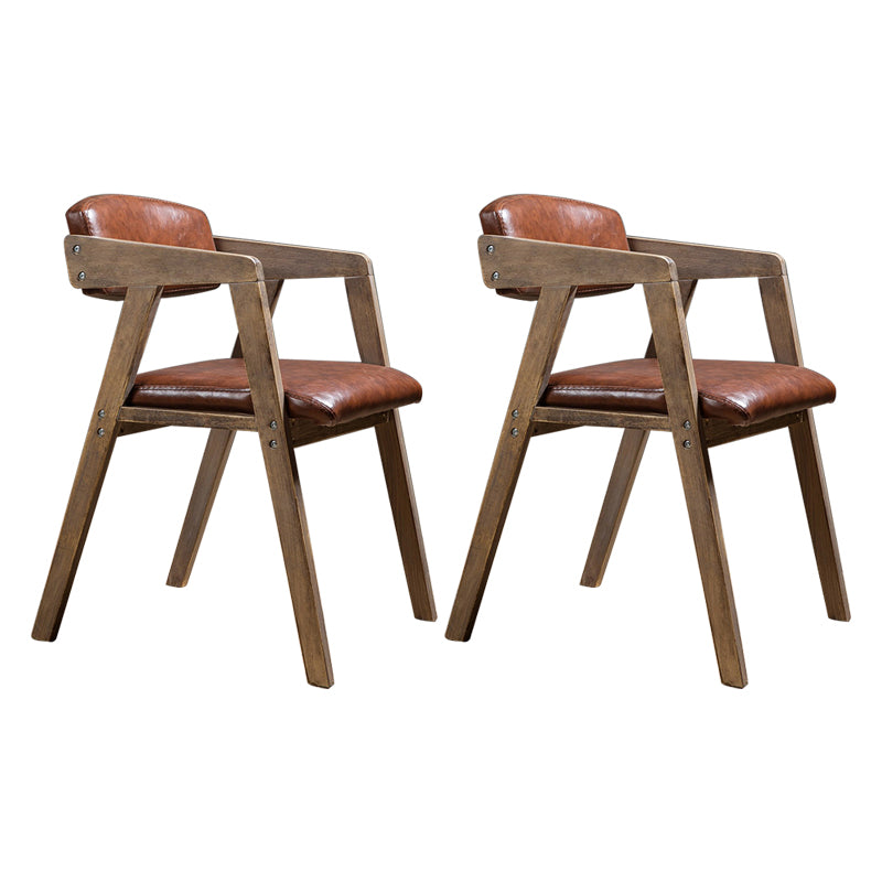 PU Leather Upholstered Dining Arm Chair Open Back Armchair with Wood Legs