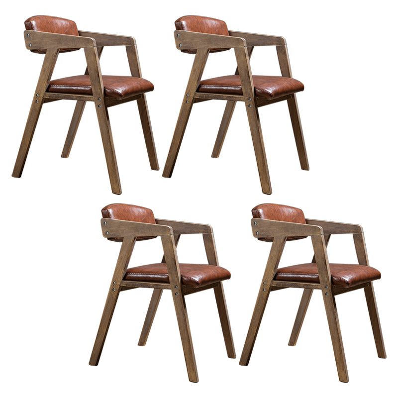 PU Leather Upholstered Dining Arm Chair Open Back Armchair with Wood Legs