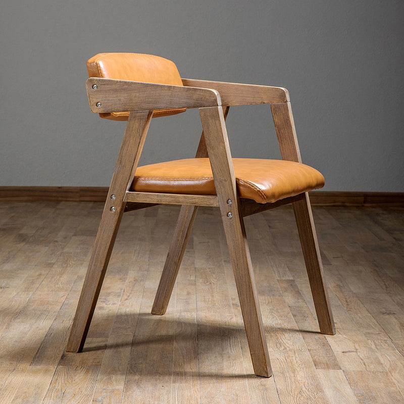 PU Leather Upholstered Dining Arm Chair Open Back Armchair with Wood Legs