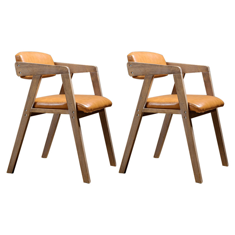 PU Leather Upholstered Dining Arm Chair Open Back Armchair with Wood Legs