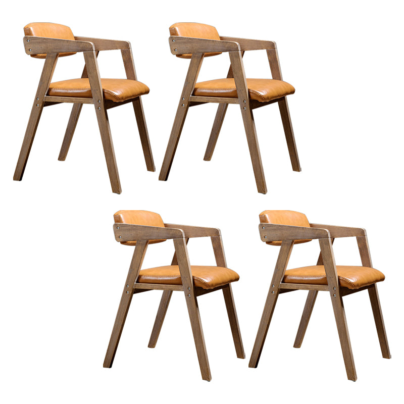 PU Leather Upholstered Dining Arm Chair Open Back Armchair with Wood Legs