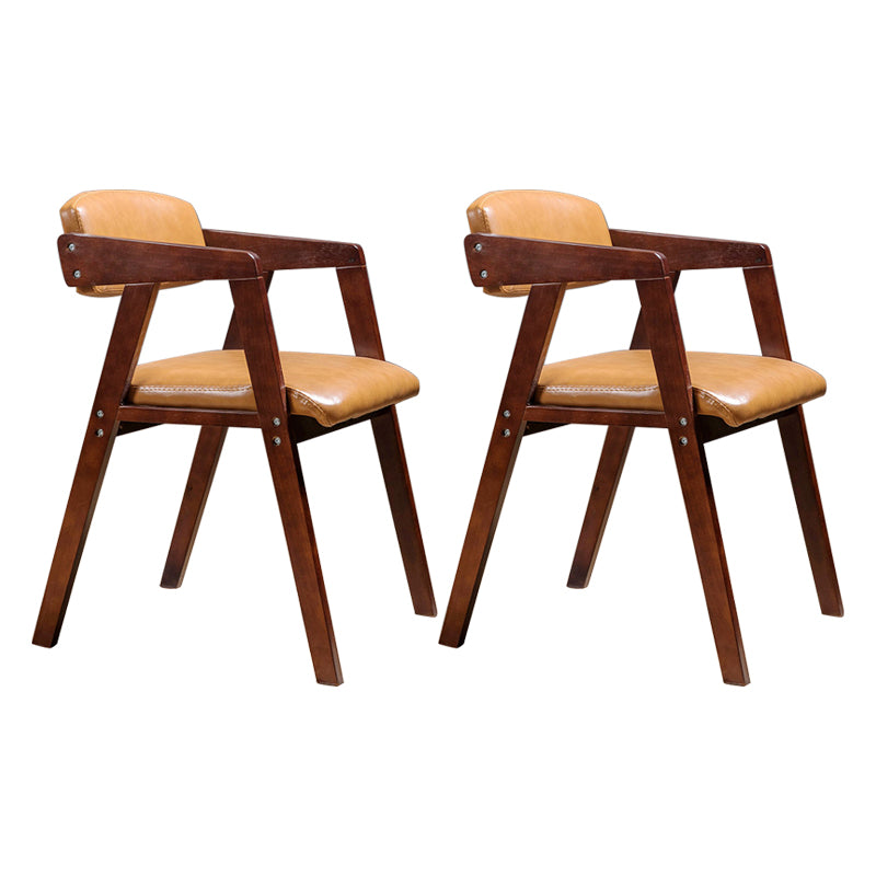 PU Leather Upholstered Dining Arm Chair Open Back Armchair with Wood Legs