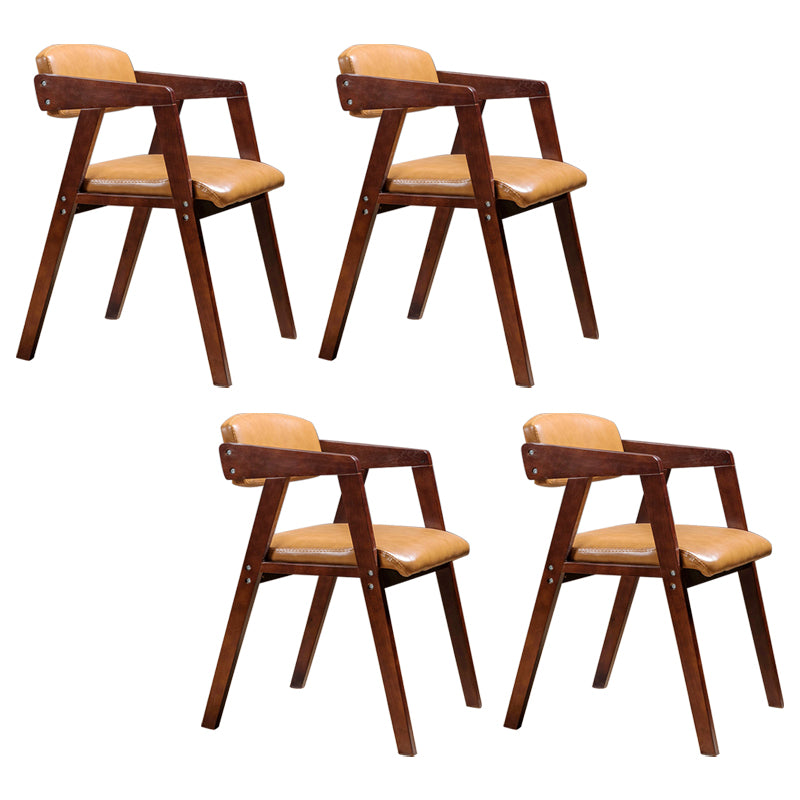 PU Leather Upholstered Dining Arm Chair Open Back Armchair with Wood Legs