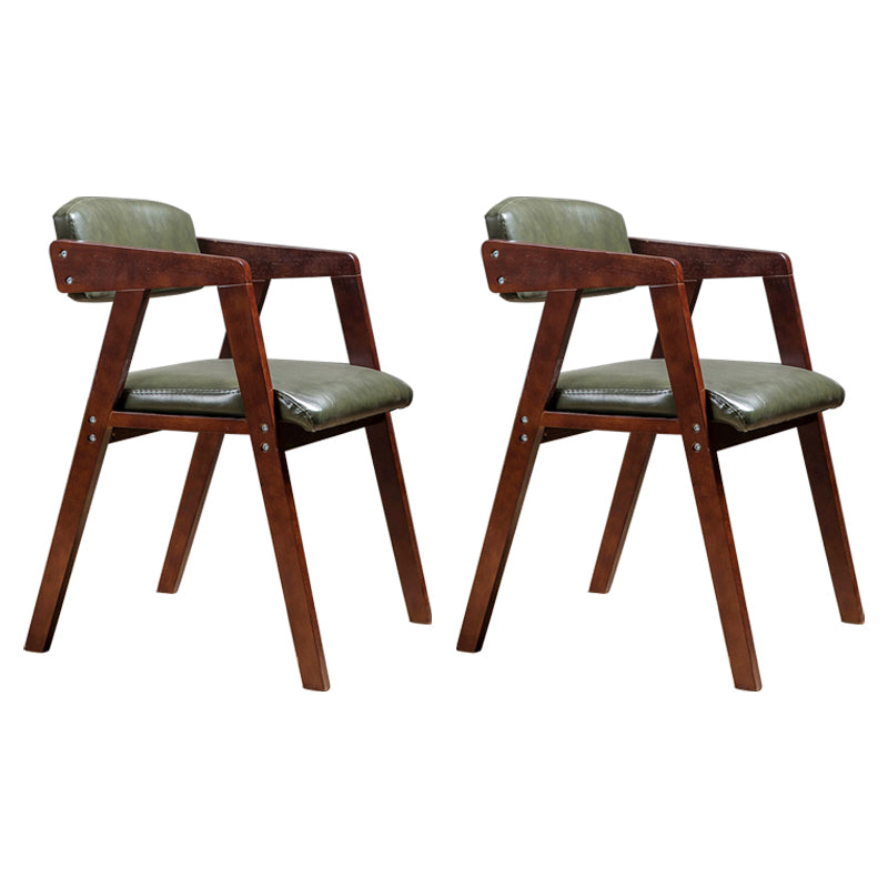 PU Leather Upholstered Dining Arm Chair Open Back Armchair with Wood Legs