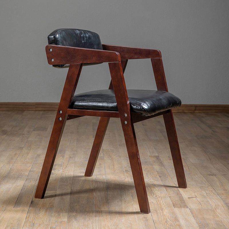 PU Leather Upholstered Dining Arm Chair Open Back Armchair with Wood Legs