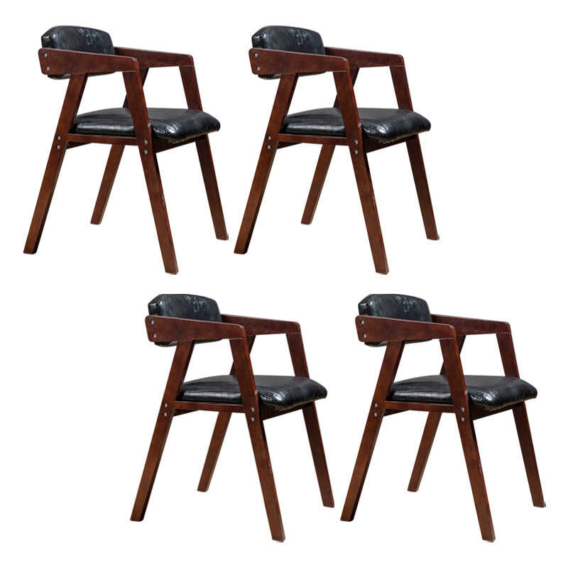 PU Leather Upholstered Dining Arm Chair Open Back Armchair with Wood Legs