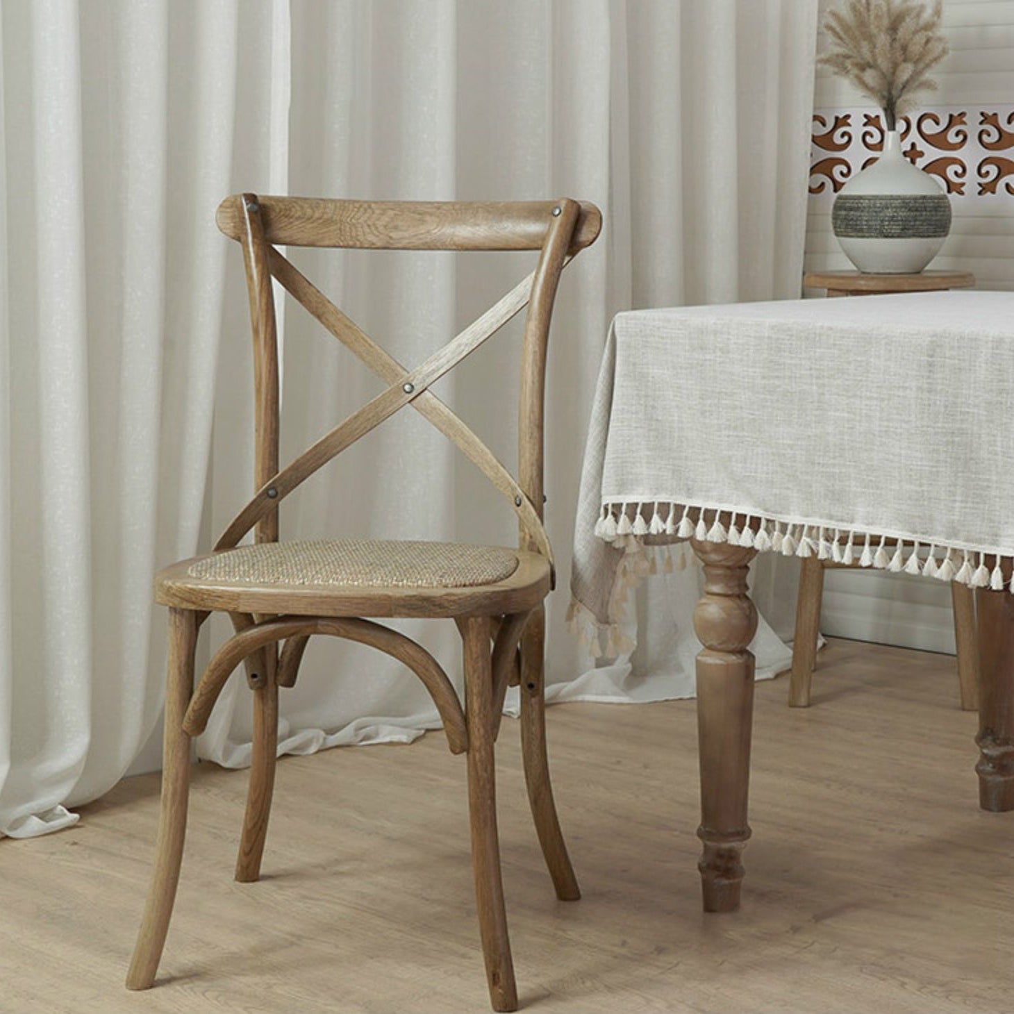 Bentwood Armless Dining Chairs Oak Cross Back Side Chair with Wood Legs