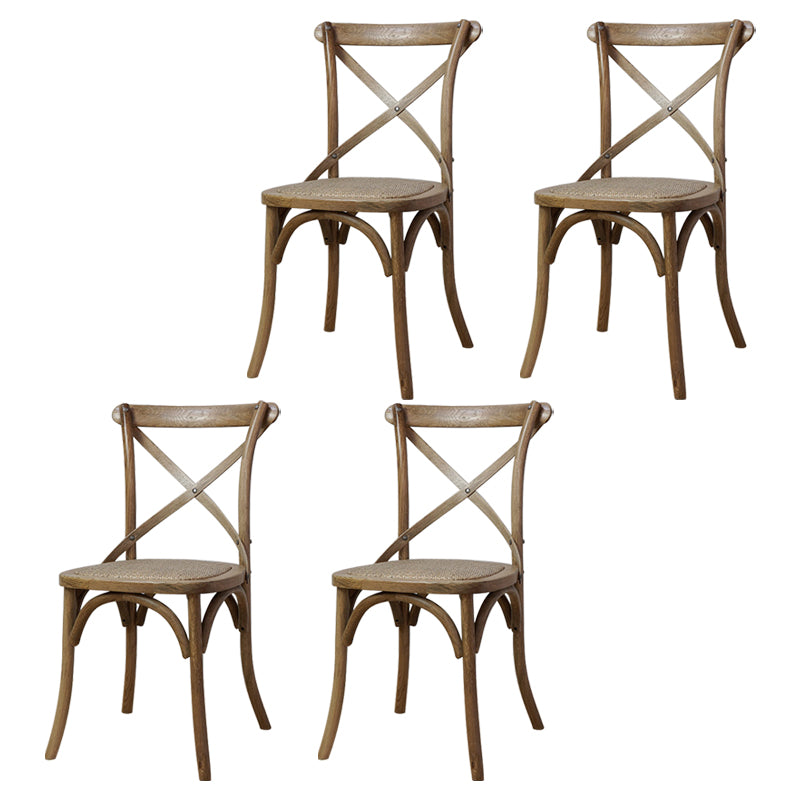 Bentwood Armless Dining Chairs Oak Cross Back Side Chair with Wood Legs