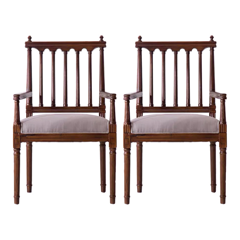 Traditional Study Room Leather Arm Chair Walnut Slat Back Dining Chair