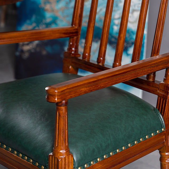 Traditional Study Room Leather Arm Chair Walnut Slat Back Dining Chair