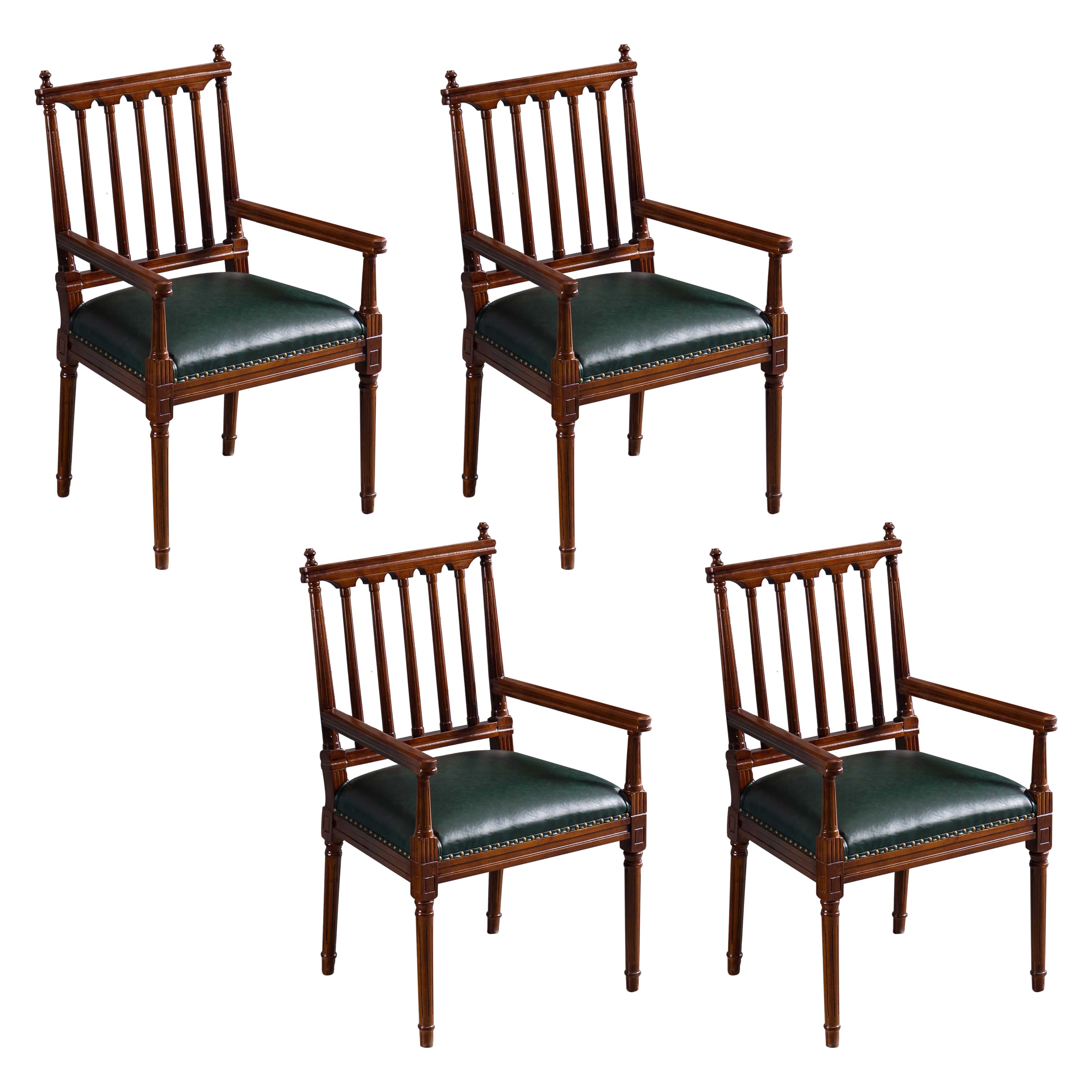 Traditional Study Room Leather Arm Chair Walnut Slat Back Dining Chair