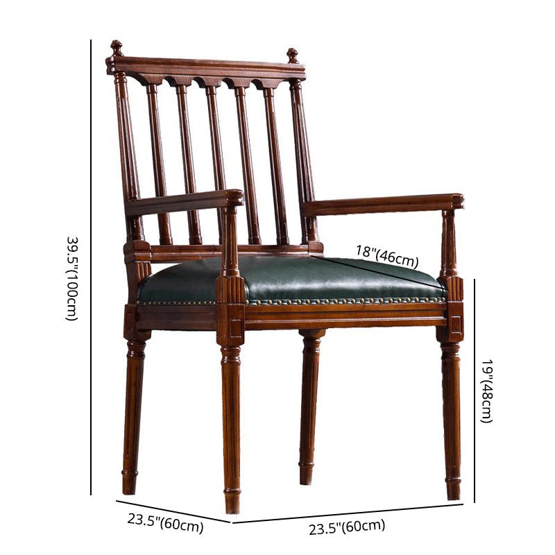 Traditional Study Room Leather Arm Chair Walnut Slat Back Dining Chair