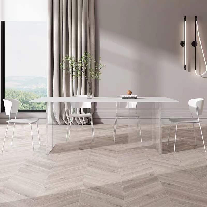 Mesa de comedor rectangular de vidrio mesa de vidrio transparente para comedor y cocina